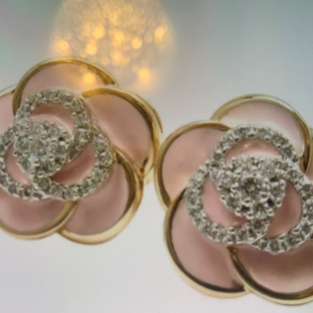 18KT Italian Roberto Coin Rose Gold PINK Enamel and Diamonds Earrings